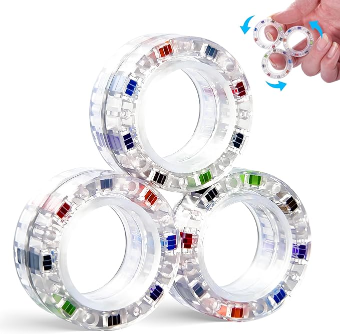 3pcs Magnetic Fidget Spinner Rings Toys for Adult- Anxiety Relief, ADHD Therapy Magnets for Teens and Kids