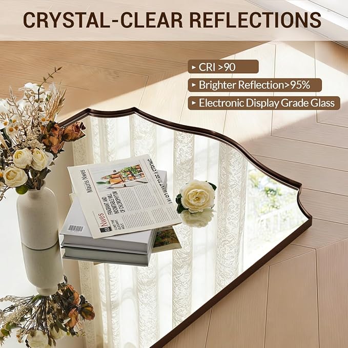 ANDY STAR Brushed Bronze Mirror, 28x36 Inch Bathroom Mirror, Scalloped Mirrors for Bathroom, Anti-Rust Stainless Steel Frame, Unique Curved Design Ideal for Bathroom, Living Room, Mantel
