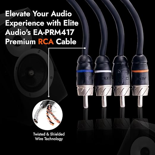 Elite Audio Premium Series 17ft. 4-Channel Car Audio RCA Cable – Double Shielded, Oxygen Free Copper, Noise Reducing Audio Cable for Amplifiers, Subwoofers, Speakers, and Processors – PRM417