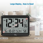 WallarGe Atomic Clock with Indoor Outdoor Temperature - 8.5'' Digital Clock Battery Operated, Self-Setting, 4 Time Zones, DST