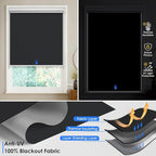 Motorized Roller Blinds with Remote Control & Solar Panel - 100% Blackout Smart Blinds, Automatic, Cordless, Electric Shades - Compatible with Alexa - Black
