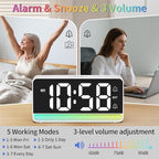 Alarm Clocks for Bedrooms, Digital Bedside Clock with RGB Night Light, Adjustable Volume for Heavy Sleepers, USB Charger, Large Display, Modern Decor for Desk, Dimmable Alarm Clock for Kids(White)