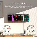 JALL 10.5'' Large Digital Wall Clock, Big LED Number Display, Alarm, RGB Colors, Auto DST, Temperature for Classroom, Bedroom, Decor, Birthday Xmas Gift for Senior, Mem Womem Mom Dad