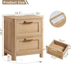 Joaxswe Farmhouse Nightstand with Charging Station, End Tables Bedroom with 2 Large Drawers & 4 Thickened Table Legs, Natural Wood