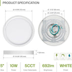 ASD LED 5" Round Flush Mount Ceiling Light Fixture, Low Profile Surface Lighting | 5CCT, Dimmable, Ultra-Thin, ETL Listed | 10W 700LM 2700-6000K 120V | Kitchen, Bedroom, Hallway Lamp | White