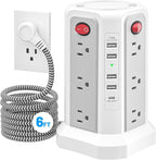 Power Strip Tower Surge Protector with PD20W USB C, 6FT Desktop Extension Cord Charging Station with 12 AC Multiple Outlets 5 USB Ports, Charger Tower Multiple Protections for Home Office Supplies