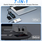 7-Port USB 3.0 Hub, Data USB Hub Splitter with Individual On/Off Switches and Lights, Compatible with Laptop, PC, MacBook, Mac Pro, Mac mini, iMac, Surface Pro and More