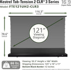 Elite Screens Kestrel Tab-Tension 2 CLR3, 121" 16:9, Ultra-Short Throw Ceiling Ambient Light Rejecting (CLR/ALR) Electric Floor-Rising Motorized Front Projector Screen, Black Casing, FTE121UH3-CLR3