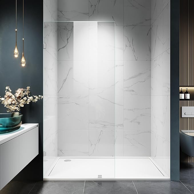 Shower Glass Panel, 36" W x 76" H Fixed Shower Screen Panel with 3/8"(10mm) SGCC Clear Tempered Glass, Frameless Walk in Shower Door for Bathroom (Chrome, 36" W x 76" H)