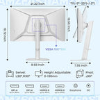 Amzfast 24 Inch Gaming Monitor 180Hz QHD 2k 2560 ×1440p Monitor, 1ms G-SYNC Compatible,Built-in Speakers,96% DCI-P3,HDR10, Height Adjustable, IPS Monitor with HDMI 2.0 x 2 & DP 1.4 x 2, AMZG24F6Q