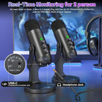 ZealSound Podcast Microphone, Podcast Equipment Bundle for iPhone PC iPad Android, Dual Wireless USB Mic 2.4GHz with Noise Reduction, Tap to Mute, Monitor Gain for Streaming, Recording, YouTube,TikTok