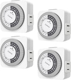 G-Homa Timers for Electrical Outlets 4 Packs,24 Hour Indoor Plug-in Mechanical Timer,30 Minute Intervals, Daily On/Off Cycle,1 Polarized Outlet, for Grow Light,Christmas Lights, Lamps ETL Listed
