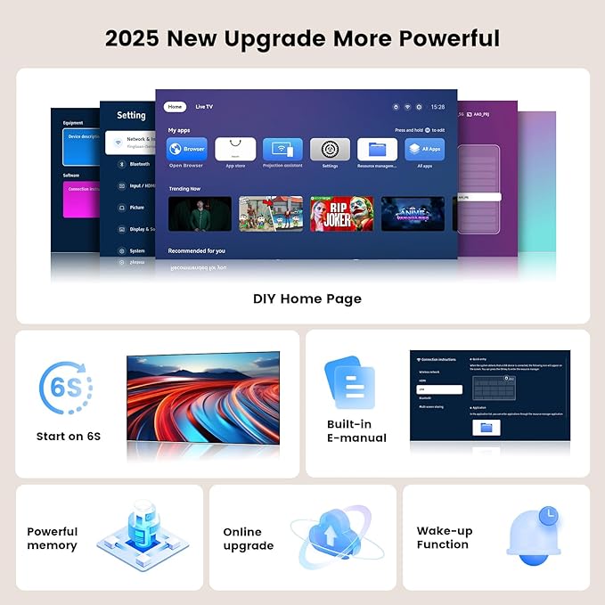 [1200 ANSI/Auto Focus/Built-in APPs] Outdoor-Projector-4K with Wifi6 and Bluetooth, Smart TV OS & DoIby, Portable Projector with Netflix/YouTube/PrimeVideo, ONOAYO 1080P Proyector with 300 ''Display