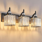 BBLLWJ Modern Bathroom Vanity Light 3-Light Black Crystal Light Fixtures Over Mirror for Bathroom Wall Sconce