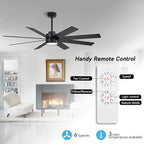 WINGBO 60" Large DC Ceiling Fans with Lights and Remote, 3 Downrods, 8 Plywood Blades, 6-Speeds Reversible DC Motor, 3CCT, Indoor Ceiling Fan for Bedroom Living Room Patio, Black