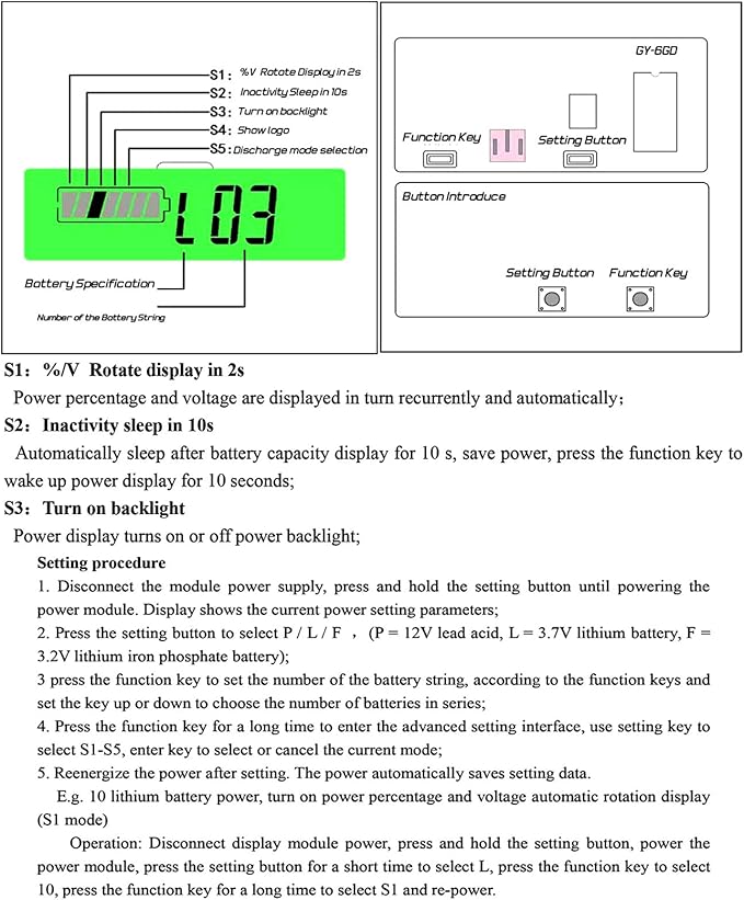 Frienda 2 Pieces Dc 12v 24v 36v 48v 60v 72v 84v Golf Cart Battery Meter with Alarm, Front Setting and Switch Key Battery Capacity Voltage Indicator Gauge Acid and Lithium Ion Indicator(Green)