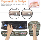 Mouse Pad Wrist Support and Keyboard Wrist Rest Set with Coasters, Inspirational Quote Stay Positive Work Hard and Make It Happen Non-Slip PU Base Ergonomic Mousepad for Home Office Working Studying