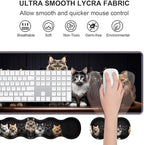 Ergonomic Keyboard Wrist Rest & Mouse Pad Wrist Rest Set,Large Gaming Desk Mat 31.5"x 11.8" with Non-Slip Base,Memory Foam,Easy Typing Pain Relief for Home & Office,A Group Fluffy Cats Stand in A Row