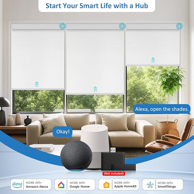 MANSNIX Smart Motorized Blinds with Remote, Cordless No-Drill Automatic Roller Shades, Blackout Electric Blind for Windows, White, 29 x 72