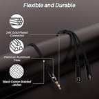 1/8inch Aux Headphone Splitter 2 Way Cable 2FT, 3.5mm 1 Male to 2 Female Mic and Audio Y TRRS Adapter, Compatible with Headset Earphone Switch 2/PS4/PS5 Steam Deck Xbox PC Laptop Phone Tablet Gaming