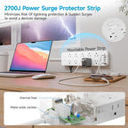 Solidock Power Strip Surge Protector Flat Plug with 20 AC Outlets 6 USB Chagring Ports, 1875W/15A, 2700J, 10 Ft Heavy Duty Extension Cord for Home, Office, Dorm, Gaming,ETL Listed (White, 10FT)