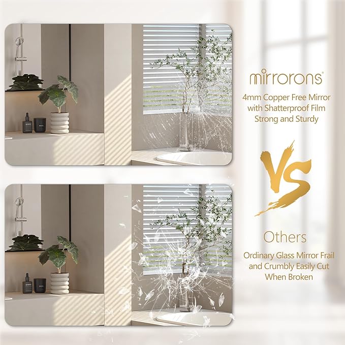 Mirrorons 40 x 30 Bathroom Mirror, Rounded Corner Frameless Mirror, Modern Bathroom Wall Mirror Vanity Mirror for Living Room, Bedroom, Bathroom, Entryway (Horizontal/Vertical)