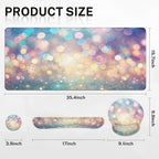 Britimes Abstract Pink and Blue Glitter Keyboard Mouse Pad Set 4in1 Large Mousepad+Keyboard Wrist Rest+Mouse Wrist Rest+Coaster Set with Ergonomic Design for Home Office Computer 35.4x15.7 inches