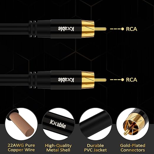 Subwoofer Cable RCA to RCA Audio Cable 100FT, Digital Coaxial Audio Cable, Premium S/PDIF RCA Cord for Home Theater, HDTV, Subwoofer, Hi-Fi System, Amplifier, 22AWG Tinned Copper, Double Shielded