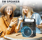 JEUJUG Portable AM FM Radio, Bluetooth 5.0 Radios 5 Watts Loud Speaker,FM Radio Built-in Rechargeable Battery/DC D*4 Cell Battery Operated & AC Power Plug in Wall Black