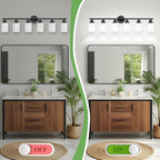 Guliaofo 6-Light Bathroom Light Fixtures, Vanity Lights for Mirror with Textured Milky White Glass Shade, E26 Base Modern Kitchen Light Fixtures Wall Sconce Light - Black