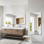 55x30 Inch Silver Bathroom Mirror, Large Rectangular Vanity Mirror, Metal Framed Rectangle Mirrors, Rounded Corner Wall Mounted Mirrors for Living Room Bedroom Entryway Horizontal or Vertical