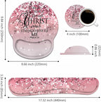 Keyboard Wrist Rest + Mouse Pad Wrist Support Set with Coasters, Non-Slip PU Base Ergonomic Mousepad for Home Office Working Studying Easy Typing & Pain Relief, Pink Background Bible Verse Phil 4-13