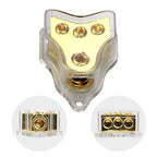 RKURCK 3 Way Copper Power Distribution Block, 0/2/4 AWG Gauge in, 4/8/10 Gauge Out, Car Audio Stereo Amp Distribution Connecting Block for Audio Splitter (1x0GA+3x4GA Copper)
