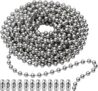 SmoTecQ 10 Feet (120 Inch) Ceiling Fan Pull Chain Extension - Nickel Plated Silver - 3mm Beaded Ball Chain with 12 Connectors - Rust Proof Solid Brass for Light Fixtures & DIY Crafts