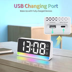 Alarm Clocks for Bedrooms, Digital Bedside Clock with RGB Night Light, Adjustable Volume for Heavy Sleepers, USB Charger, Large Display, Modern Decor for Desk, Dimmable Alarm Clock for Kids(White)