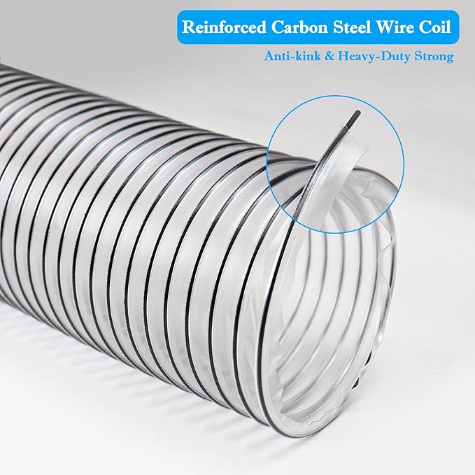 6" x 20' PVC Dust Collection Hose,6 Inch Dust Collector Vacuum Hose for Woodworking Dust Collection Systems, Dust Collection Tube Flexible Clear PVC Fume Debris Collection Hose w/Carbon Steel Wire