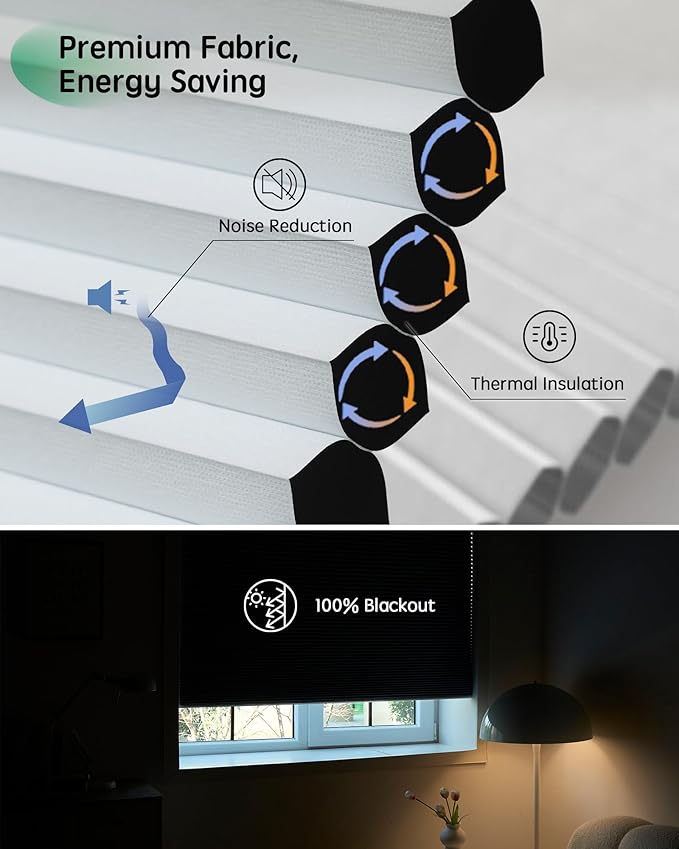 Yoolax Smart Blinds, Motorized Cellular Shades Compatible with Alexa, Blackout Electric Blinds with Remote for Indoor Windows, Automatic Energy Saving Honeycomb Shades, White, 22" W x 72" H