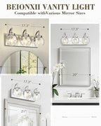 Beionxii Brushed Nickel Bathroom Light Fixtures, 3-Light Bathroom Vanity Light Over Mirror, Modern Vanity Lighting Fixtures with Clear Glass Shade for LivingRoom Hallway, BX-VL03BN-3CG