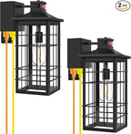 18inch Large Motion Sensor Porch Lights with GFCI Outlets, Dusk to Dawn Black Outdoor Wall Light Fixtures, 3 Modes Exterior Lighting Fixture Waterproof Outside Wall Lantern Sconce for House, 2-Pack