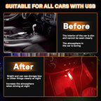 2PCS USB Car LED Interior Lights, Mini Ambient Lighting Accessories, Touch Control Decorative Night Lamps for Vehicle, Bedroom, Camping, Holiday Decor(Red)
