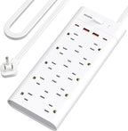 Power Strip Surge Protector Outlet Extender with 14 Outlets and 4 USB Ports (2 USB C), 10 Ft Extension Cord & Flat Plug, 1700 Joules, Wall Mount for Home, Office, Dorm, White