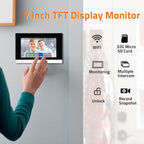 Wireless IP Video Doorbell Intercom System, WiFi 7 Inch Monitor with Metal HD Door Camera (Wired Power), Video Intercom with 32G Card Record, APP Remote 2-Way Audio, Unlock for Home Security System