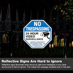 4-Pack No Trespassing Sign Private Property Protected By Video Surveillance Violators Will Be Prosecuted Sign, 12 x 12 Inch Reflective Aluminum, UV Protected, Weather/Fade Resistant, Easy to Install
