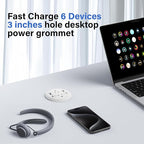 Desktop Power Grommet, 65W USB C Fast Charging, Flush Mount Recessed Power Strip 3-Inch Hole, 2 Outlets, 4 USB Ports, Countertop Outlet (White)