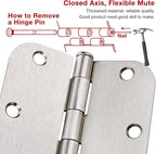 100 Pack Interior Door Hinges Brushed Nickel 3.5 inch x 3 1/2" 5/8" Round Residential Bi-fold Bedroom Standard Hinge for Wood Single/Double Bedroom Doors Silver House Hardware Kit Controls 3 ½"