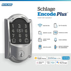 Schlage BE499WB CAM 625 Encode Plus WiFi Deadbolt Smart Lock, Keyless Entry Touchscreen Door Lock with Camelot Trim, Bright Chrome