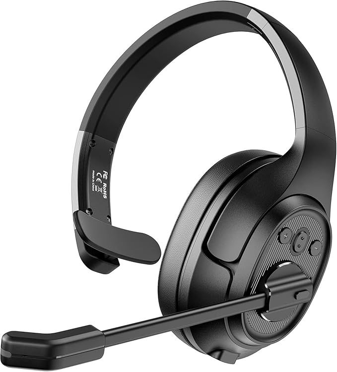EKSA Trucker Bluetooth Headset with Microphone, 164ft Wireless Headphones with AI Noise Cancelling(ENC), 57Hrs Worktime, Truck Drivers Headset with Mute Button for Cell Phone PC Home Office Work