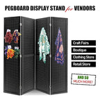 Babion 4 Panel Pegboard Display, Peg Board Room Divider Freestanding Folding Privacy Screens Display Stand for Craft Shows (Black)