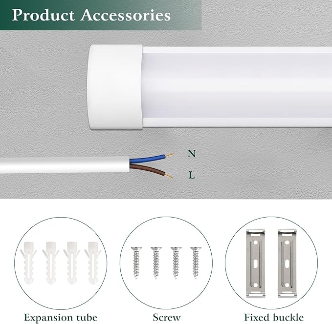 colmeguna 2 Packs 4FT LED Batten Light, Ultra-Thin Slim Ceiling Surface Mounted Light, 40W, 4000K, IP20, LED Ceiling Lamp for Garage, Shop, Hallway, Office, Market