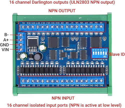 16 Input 16 Output Expansion Board RS485 16 Channel Remote Control Switch Module DC 6.5‑30V for PLC IO Smart Home Automation